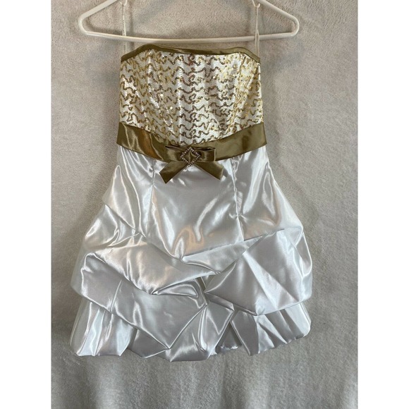 Jessica McClintock for Gunne Sax cream/gold strapless sequin prom formal dress 1 - Picture 1 of 8